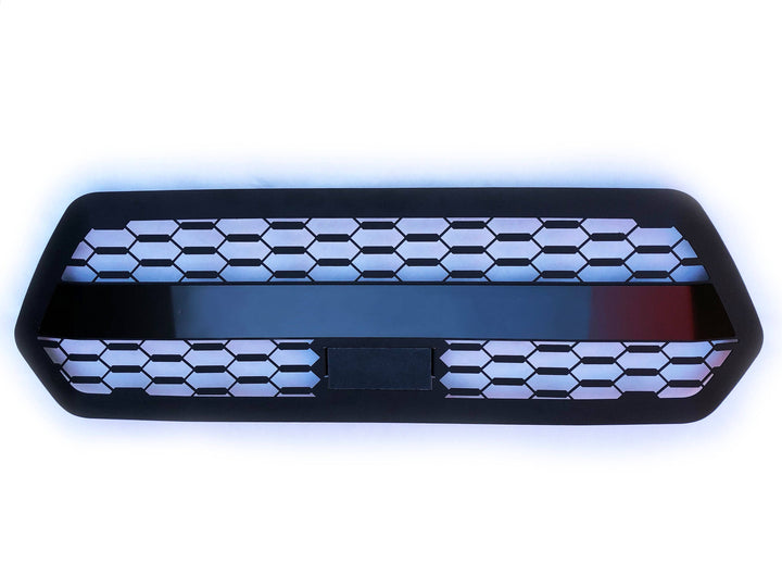 BPF 2016-2023 Toyota Tacoma Grill in black with hexagonal grill mesh and a central horizontal bar, designed for OEM fitment and durable performance.